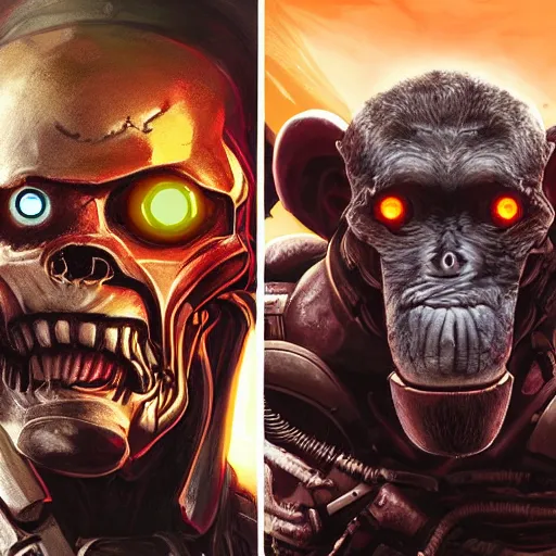 Image similar to sci - fi, undead cyborg head, doom eternal, baboon