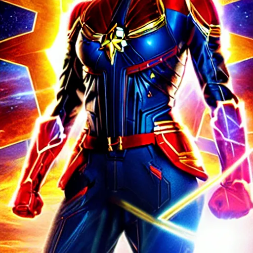 Image similar to emma watson as captain marvel hero pose