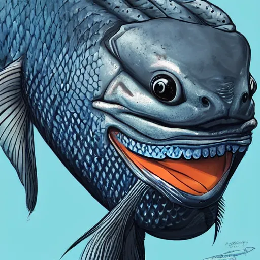 Image similar to an ugly fish eating an ugly fish, illustration, ultra detailed, in the style of artgerm, trending on artstation