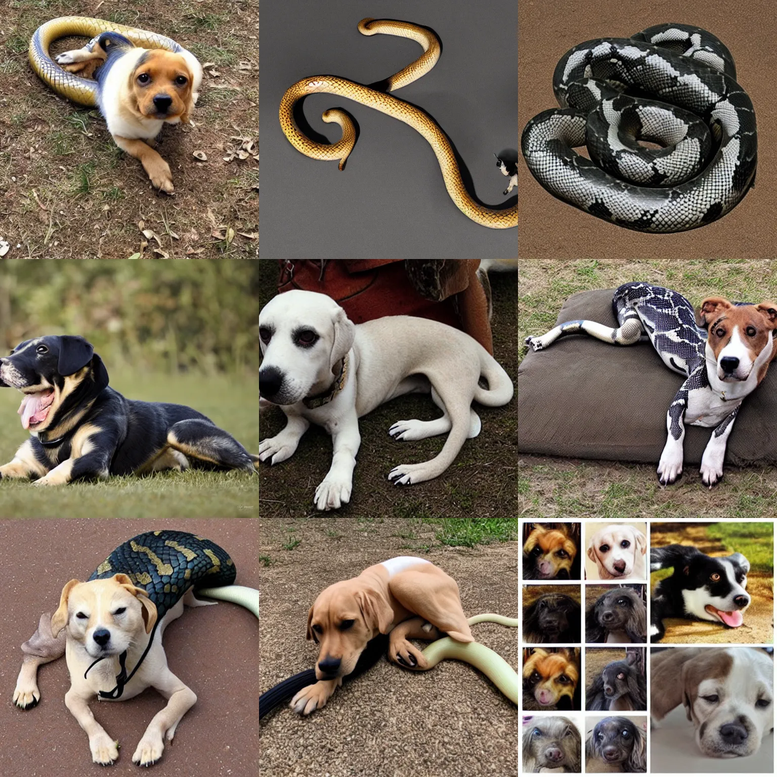 Prompt: a creature that is half snake and half dog