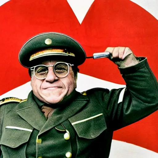 Image similar to portrait photograph of danny devito as a soviet officer in ww 2