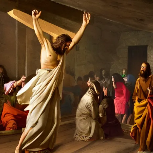 Image similar to Jesus Christ dabbing in the nightclub, 8k