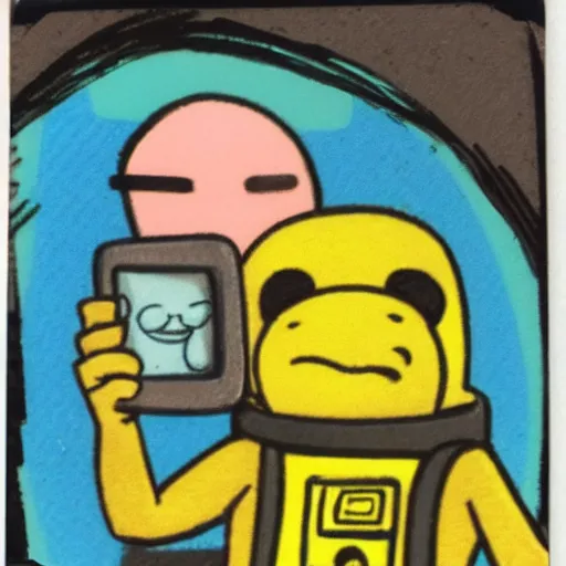 Image similar to Finn and Jake from Adventure Time selfie, polaroid