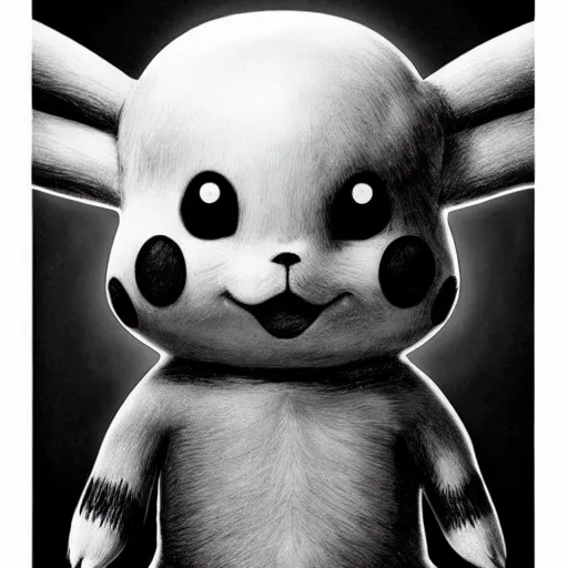 Image similar to a photorealistic pikachu by tim burton. Gothic. Portrait. Detailed.