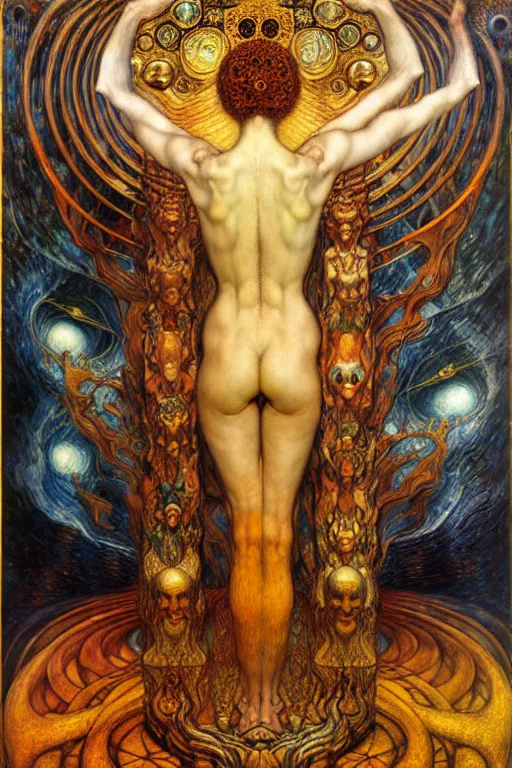 Image similar to Divine Chaos Engine by Karol Bak, Jean Delville, William Blake, Gustav Klimt, and Vincent Van Gogh, symbolist, visionary