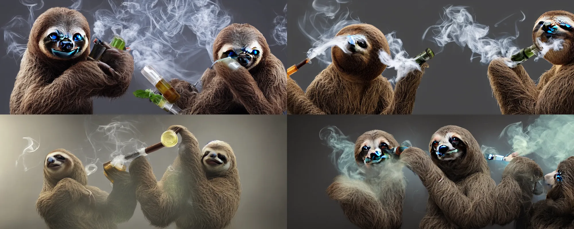 a sloth exhaling smoke a sloth using a bong, | Stable Diffusion | OpenArt