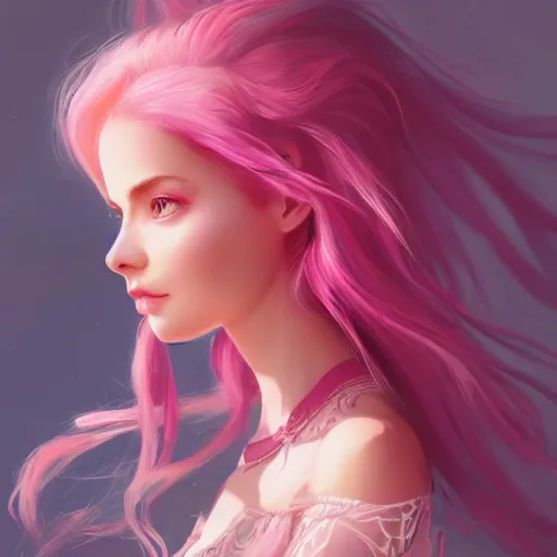 Image similar to teen girl, pink hair, gorgeous, amazing, elegant, intricate, highly detailed, digital painting, artstation, concept art, sharp focus, illustration, art by Ross tran