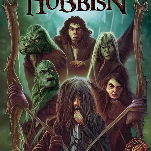 Prompt: Hobbit vampires from hell goosebumps book cover