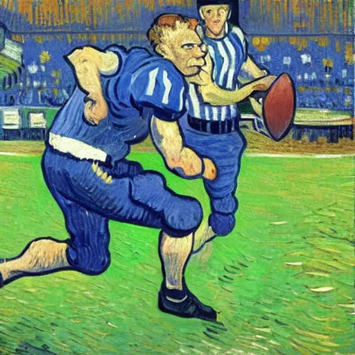 Image similar to A van Gogh style painting of an American football player