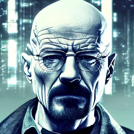 Prompt: walter white from breaking bad synth wave, cyberpunk, 4 k, hyper realistic