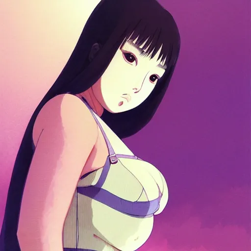 Image similar to a beautiful plus sized model japanese natalie portman, alluring plus sized model, wearing mayan leotard with overalls, street fashion hip hop style with mayan patterns, aztec street fashion, gapmoe yandere grimdark, trending on pixiv fanbox, painted by greg rutkowski makoto shinkai takashi takeuchi studio ghibli, akihiko yoshida