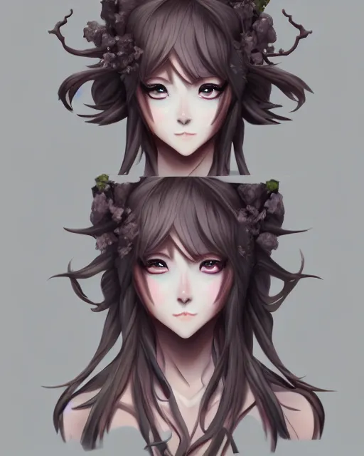 Image similar to character concept art of an anime dryad | | cute - fine - face, pretty face, realistic shaded perfect face, fine details by hyeyoung kim, trending on artstation