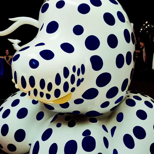 Prompt: blue eyes white dragon by Yayoi Kusama