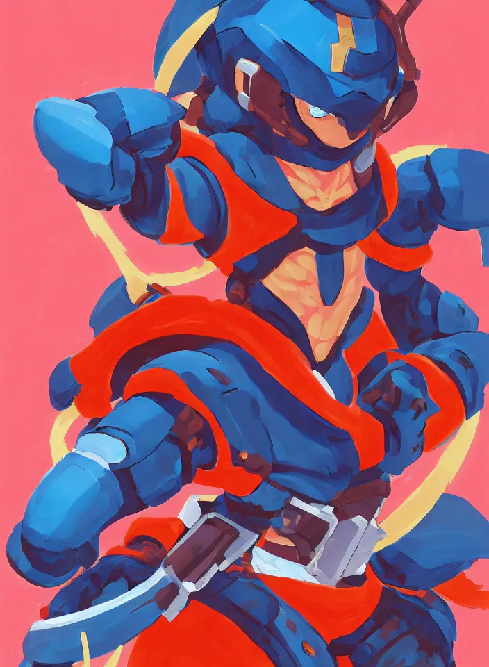 Prompt: orientalist painting of a ninja megaman x zero, in the style of syd mead, jeremy cowart, by greg tocchini, by james gilleard, by joe fenton