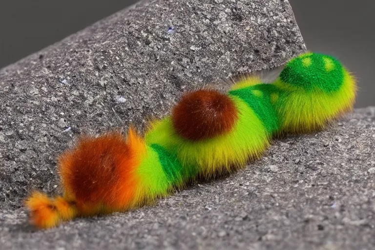 Image similar to disney pixar's a bug's life, cgi caterpillar colorful, furry caterpillar