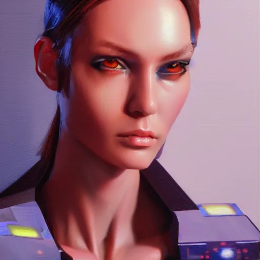 Image similar to cyberpunk robot fashion model portrait, hyperrealism oil painting, artstation