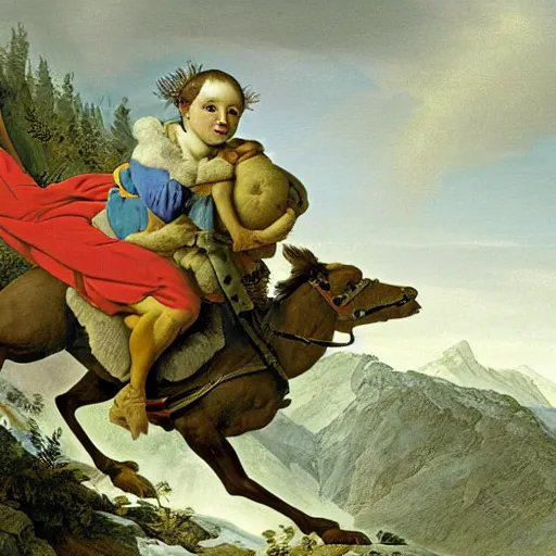 Image similar to Pepe the frog Crossing the Alps by Jacques-Louis David