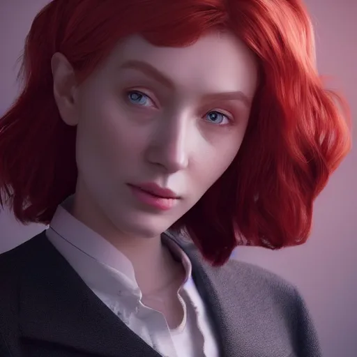 Image similar to beautiful girl her name was helga. she had red hair and green eyes and wanted to become a journalist when she grew up, beautiful portrait, symmetrical, character concept style trending on artstation concept art detailed octane render cinematic photo - realistic 8 k high detailed