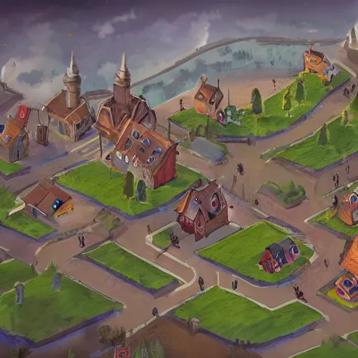 Image similar to large town, game concept art, illustration,