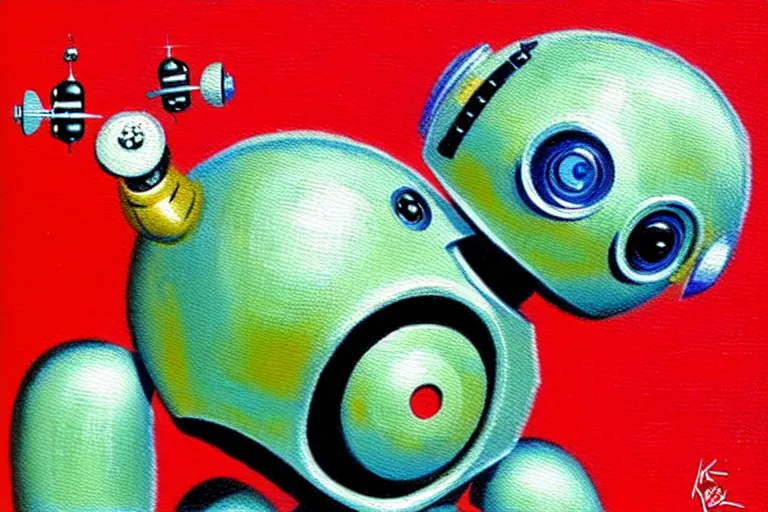 Image similar to a cute little robots painting by kelly freas