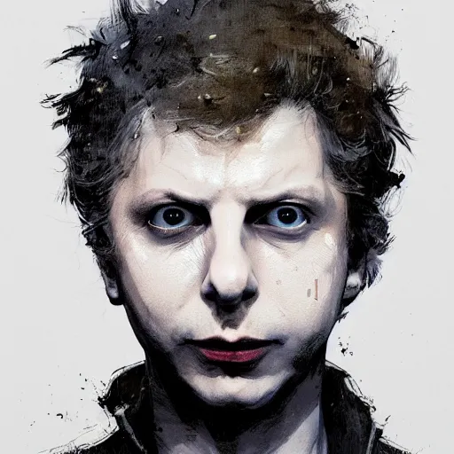 Prompt: portrait of Michael Cera with an angry expression, blood covering his face, wearing a leather jacket, dramatic lighting, illustration by Greg rutkowski, yoji shinkawa, 4k, digital art, concept art, trending on artstation