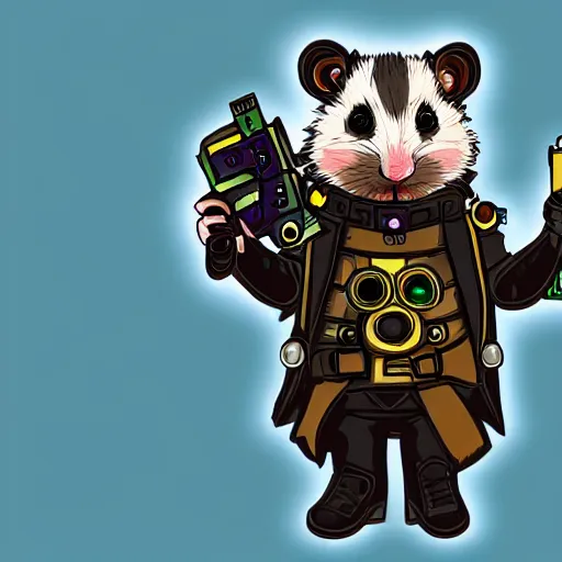 Image similar to a cute cyberpunk hamster as a supervillain, steam punk, gothic, 4 k