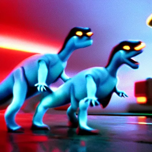 Image similar to baby dinosaurs in tron movie, cinestill