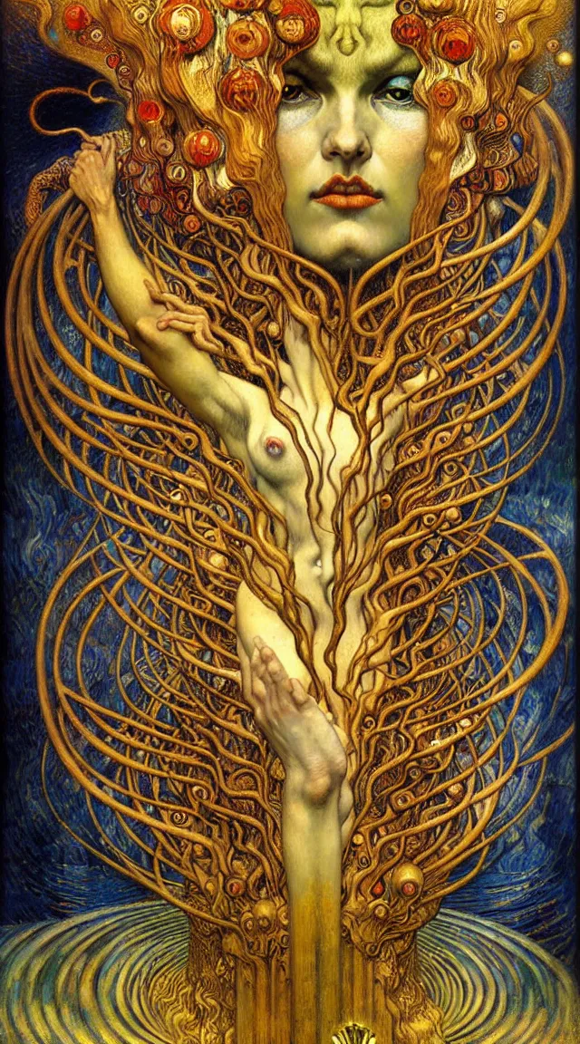 Image similar to Divine Chaos Engine by Karol Bak, Jean Delville, William Blake, Gustav Klimt, and Vincent Van Gogh, symbolist, visionary