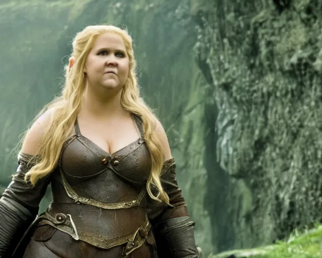 Prompt: amy schumer in lord of the rings, movie still
