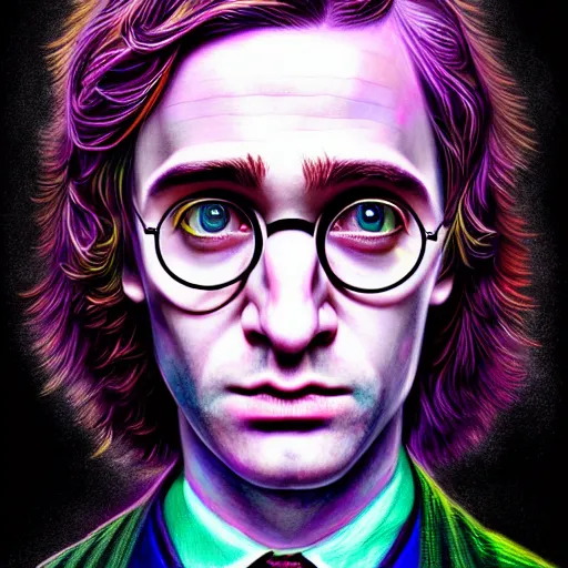 Prompt: An extremely psychedelic portrait of Harry Potter, surreal, LSD, face, detailed, intricate, elegant, lithe, highly detailed, digital painting, artstation, concept art, smooth, sharp focus, illustration