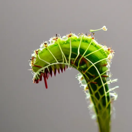 Prompt: flytrap plant smoking a cigarette in its mouth