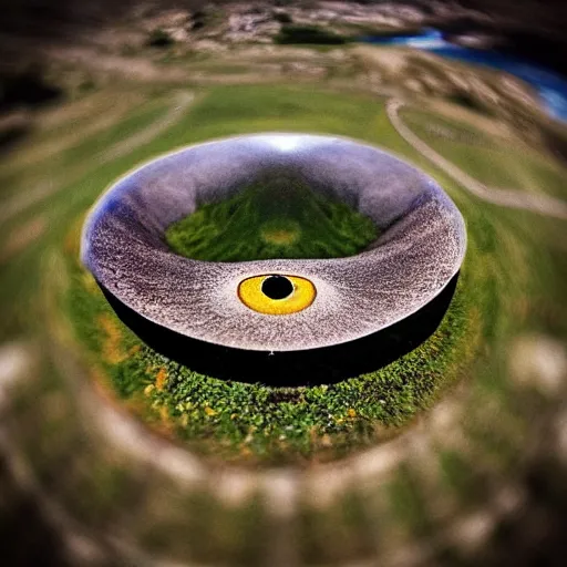 Image similar to “a giant moebius ring of eyes watching over the whole earth earth, 35mm fisheye photography, found footage, cursed image” —width 1920 —height 1080 —steps 40