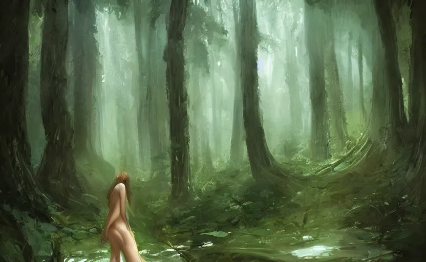 Image similar to A painting of a Forest Nymph trending on artstation in the style of Greg Rutkowski