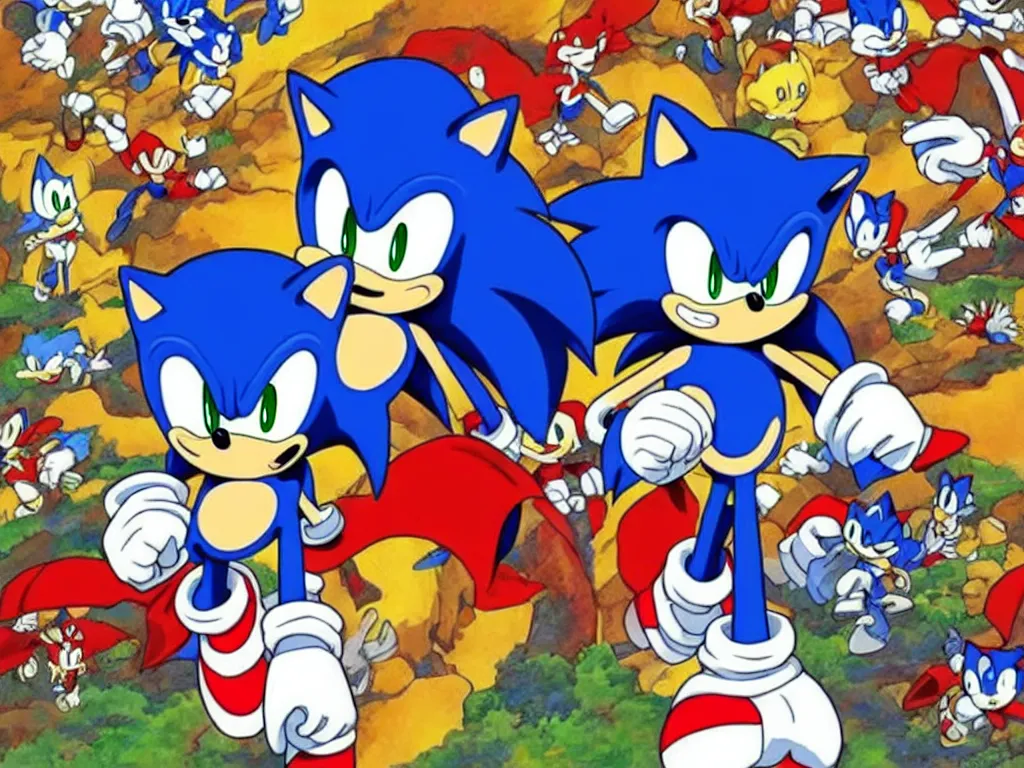 Image similar to Sonic the Hedgehog in the style of Studio Ghibli