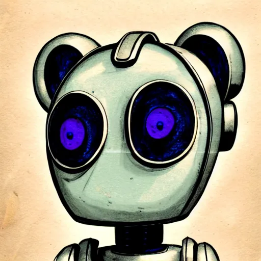 Prompt: a cute robot puppy!!!. ( ( ( alcohol ink on parchment, muted colors, shading, detailed, textured parchment background, 1 9 5 0 s concept art ) ) )