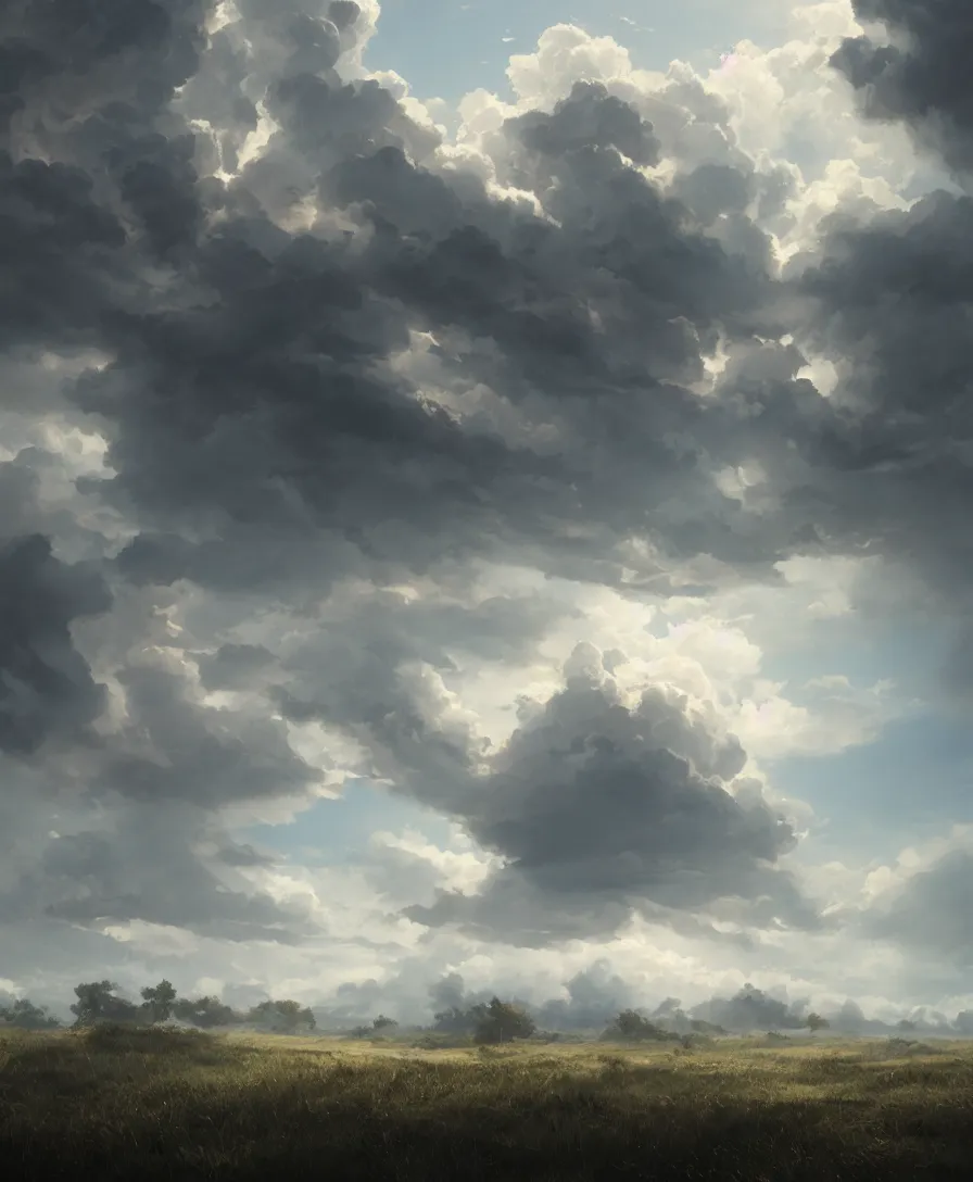 Image similar to hyper realistic clouds, illustrated by greg rutkowski, beautiful volumetric lighting, intricate, ultra detailed, photorealistic, trending on artstation, octane render, 8 k