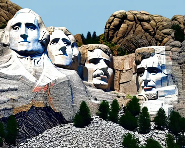 Image similar to 4 k hd, high resolution photograph of mount rushmore, shot with sigma f / 4. 2, 2 5 0 mm sharp lens, wide shot, volumetric lighting, high level texture render, unreal engine