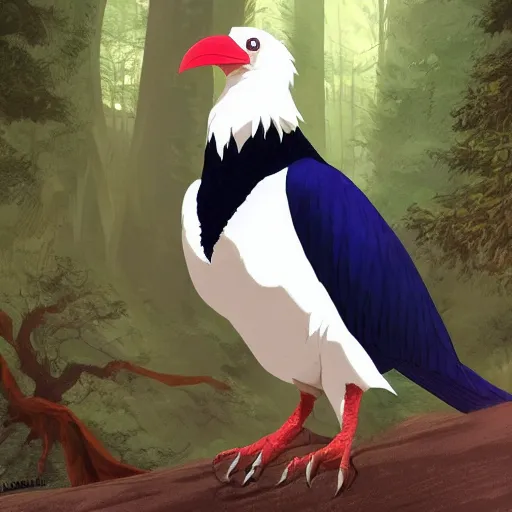 Image similar to concept art painting of an anthropomorphic albino raven wearing dark blue robes, in the deep forest, realistic, detailed, cel shaded, in the style of makoto shinkai and greg rutkowski and james gurney