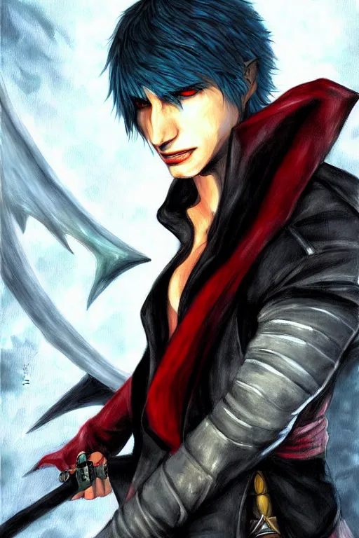 Image similar to dante from devil may cry 3 portrait dnd, painting by jia, ruan