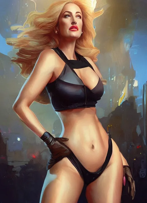 Image similar to lindsey pelas as gillian anderson the president of united states, digital painting, artstation, concept art, sharp focus, illustration, art by artgerm and greg rutkowski and alphonse mucha