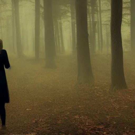 Prompt: slenderman walking with a women throw forest ultrarealistic 8k