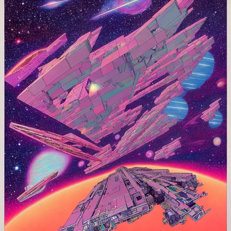 Prompt: ( ( ( ( a huge ship moving through a dimensional gap at the end of the galaxy. ) ) ) ) by mœbius!!!!!!!!!!!!!!!!!!!!!!!!!!!, overdetailed art, colorful, artistic record jacket design