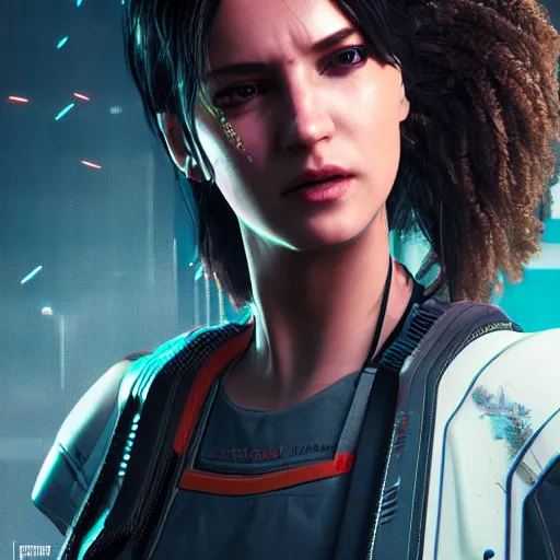 Image similar to a Cyberpunk 2077 girl portrait, photography, highly detailed,