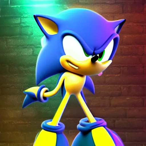 Image similar to sonic in the style of cyberpunk, night, rgb, glow