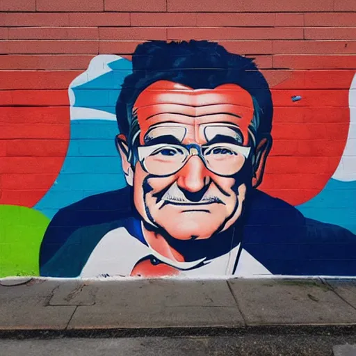 Image similar to robin williams characters street art mural by sachin teng x supreme : 1 high contrast, hard edges, matte painting, geometric shapes, disney, masterpiece : 1