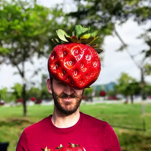 Prompt: a man dressed as a strawberry