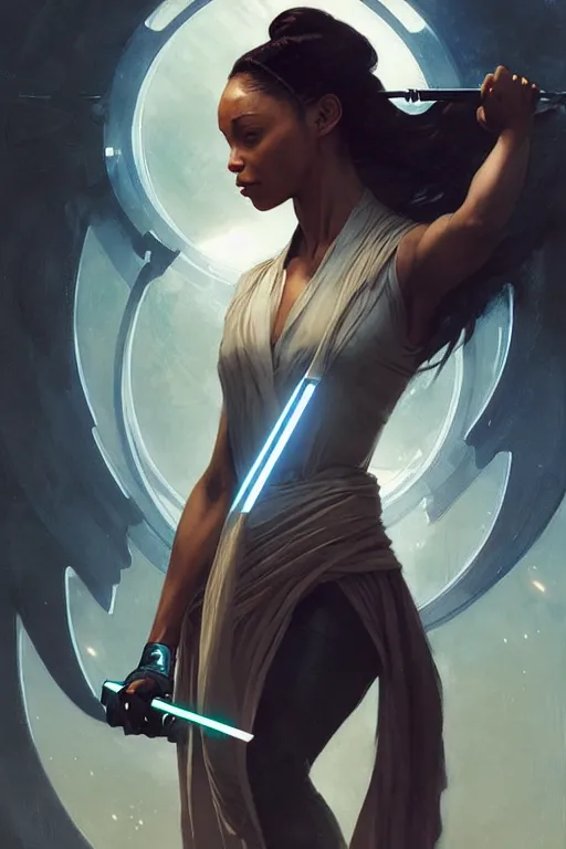 Image similar to jedi master normani as aeon flux profile picture by Greg Rutkowski, dynamic pose, intricate, futuristic, fantasy, elegant, by Stanley Artgerm Lau, greg rutkowski, thomas kindkade, alphonse mucha, loish, norman Rockwell,