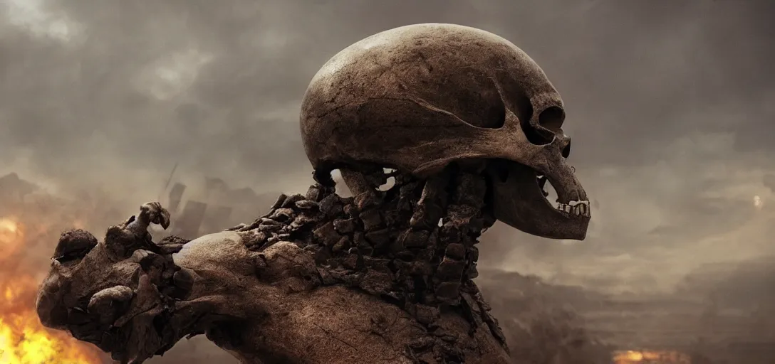 Prompt: an o. c. t. o. p. u. s in the shape of a skull, foggy, cinematic shot, photo still from movie by denis villeneuve, wayne barlowe