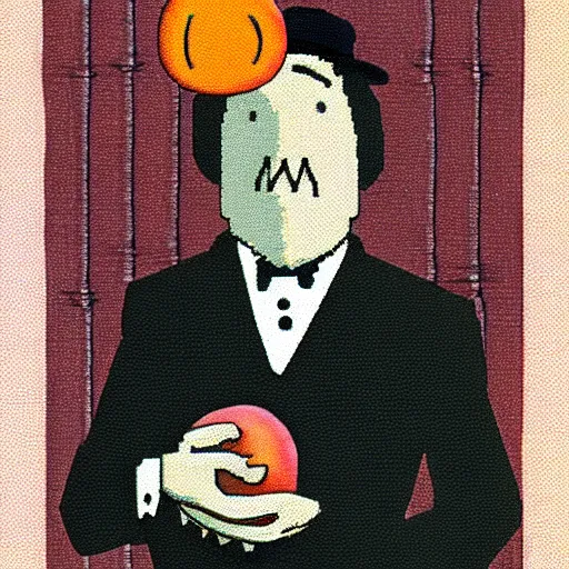 Prompt: e is for ernest who choked on a peach, pixel art, edward gorey