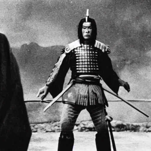 Image similar to film still of goldberg as samurai, cinematic, hollywood scene,